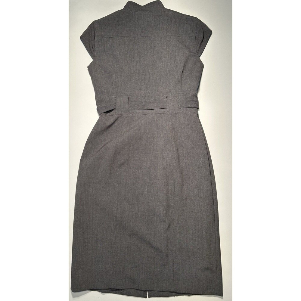 CALVIN KLIEN WOMEN’S SIZE 6 CAP SLEEVE BUTTON STRETCH BELTED GRAY CAREER DRESS - Picture 5 of 13